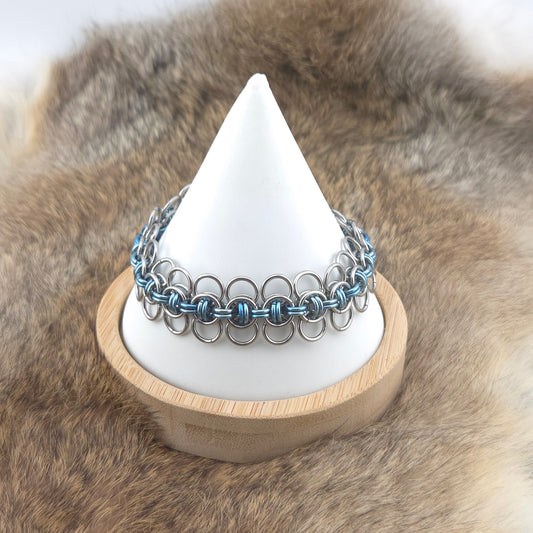 Celtic Wings Chainmail Bracelet - Stainless Steel and Light Blue Titanium