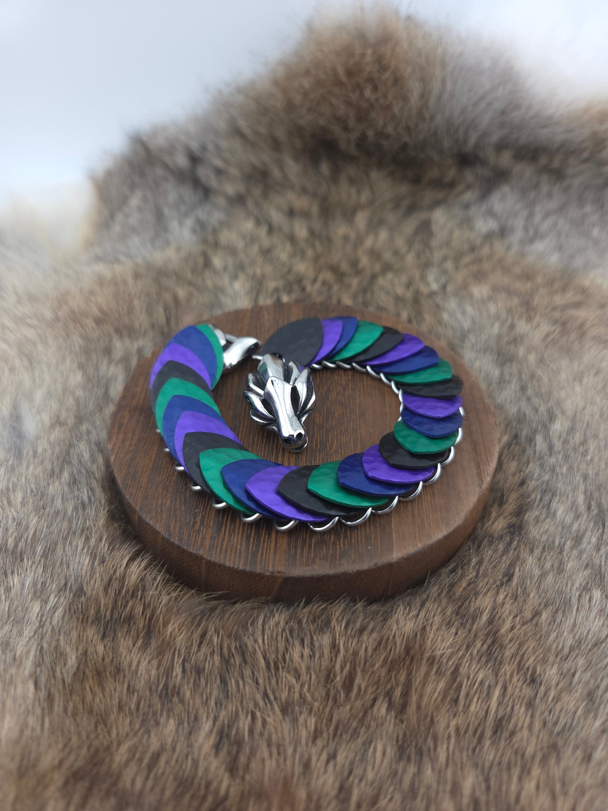 Dragon Scale Bracelet - Hammered Onyx, Hammered Lilac, Hammered Cobalt, Hammered Myrtle Green - Aluminum Scales