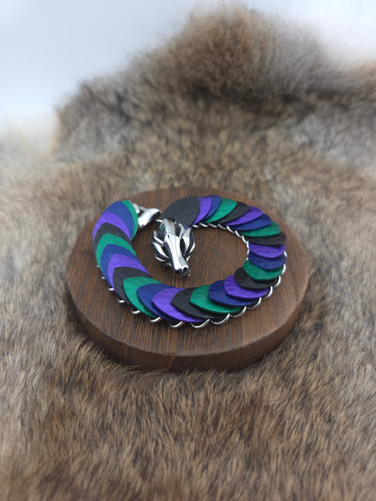 Dragon Scale Bracelet - Hammered Onyx, Hammered Lilac, Hammered Cobalt, Hammered Myrtle Green - Aluminum Scales