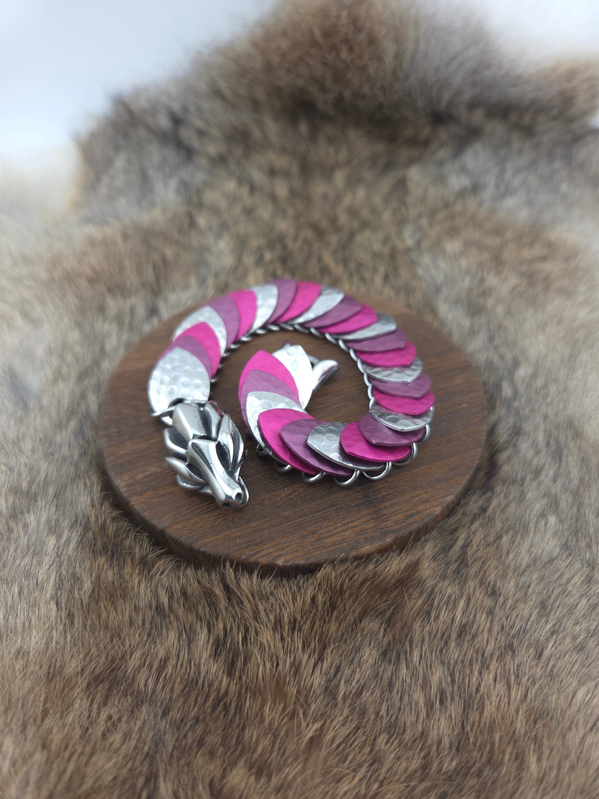 Dragon Scale Bracelet - Hammered Silver, Hammered Mauve, Hammered Bubblegum - Aluminum Scales