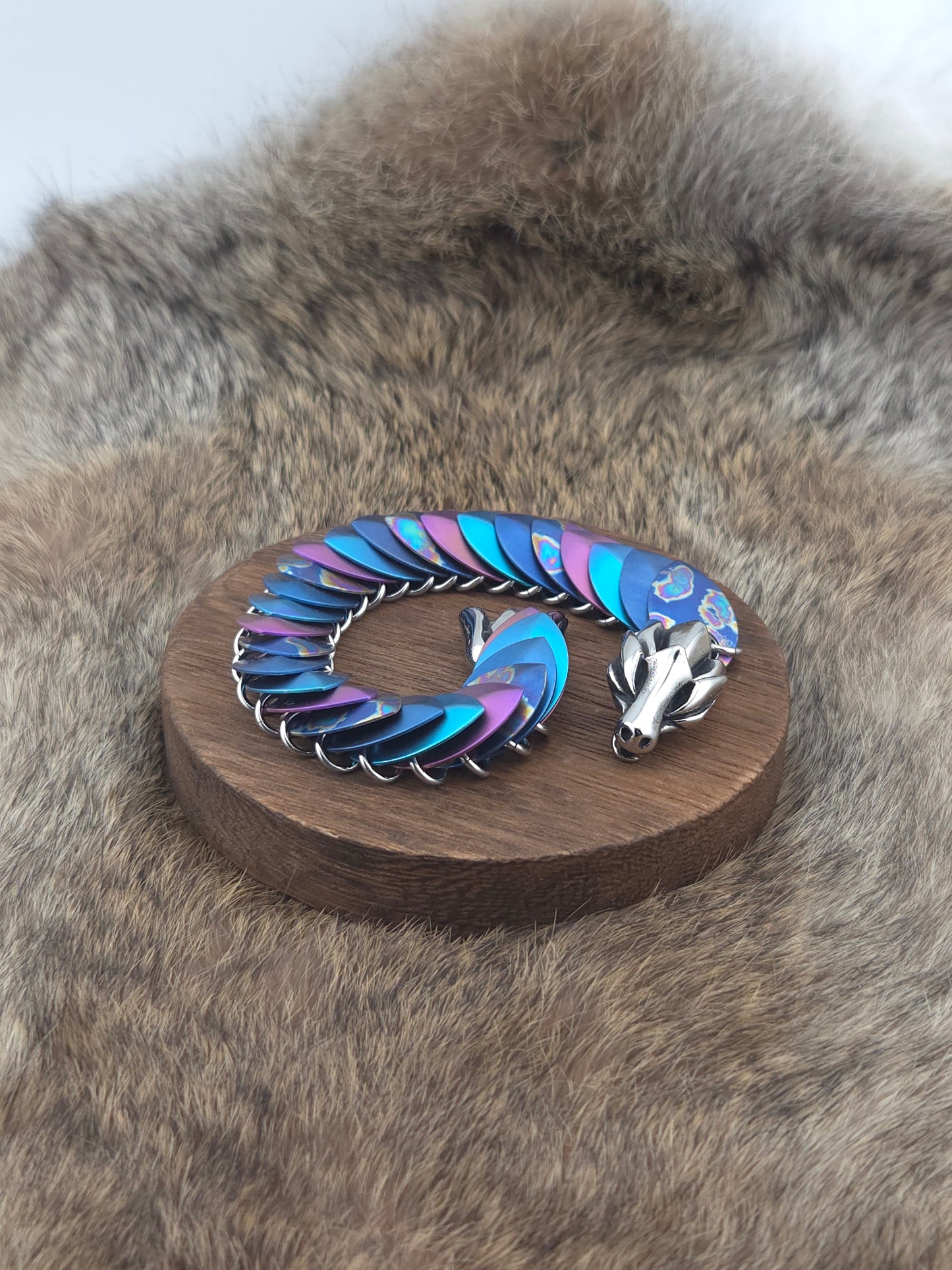 Dragon Scale Bracelet - Sponge Anodized, Blue, Teal, and Violet - Unique 0009
