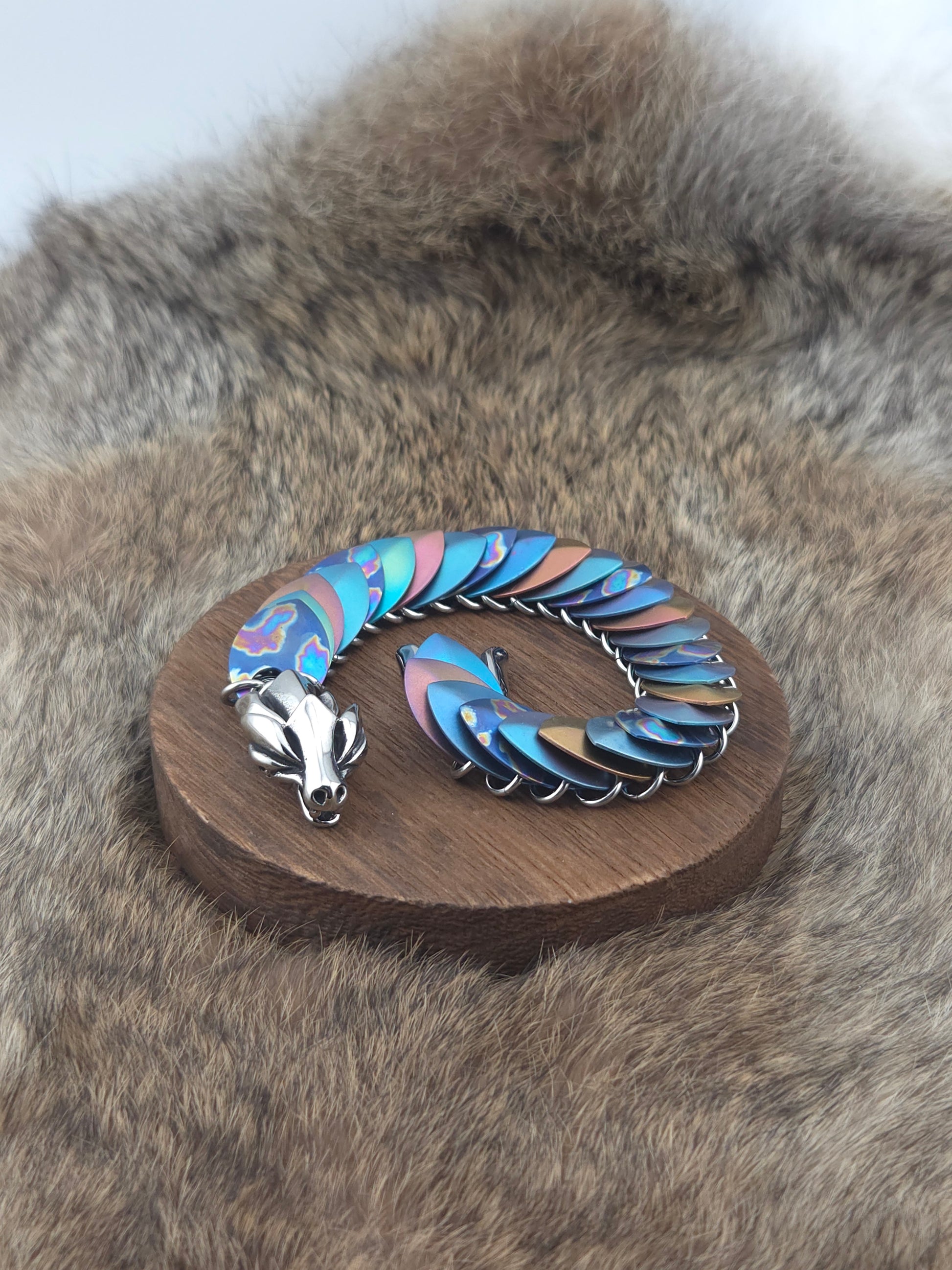 Dragon Scale Bracelet - Sponge Anodized, Green, Blue, Pink, Bronze Titanium on Stainless Steel - Unique 0005