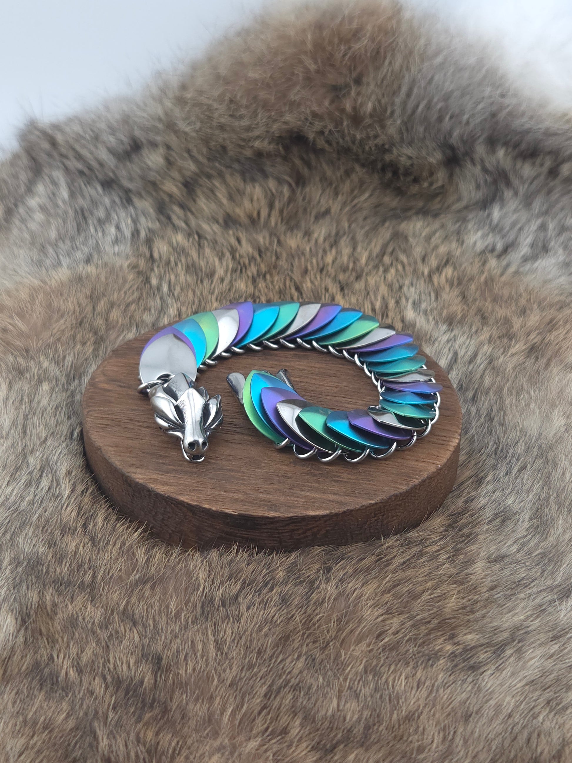 Dragon Scale Bracelet - Stainless Steel, Purple, Teal, Green Titanium on Stainless Steel - Unique 0006