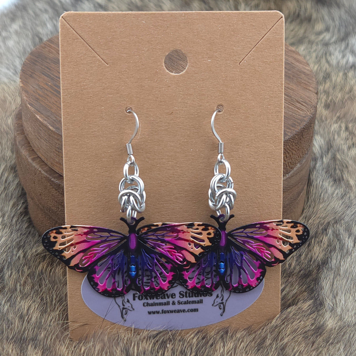 Earrings - Butterflies, Black, Blue, Pink, Purple, Orange - Stainless Steel Filigree on Stainless Steel Hooks