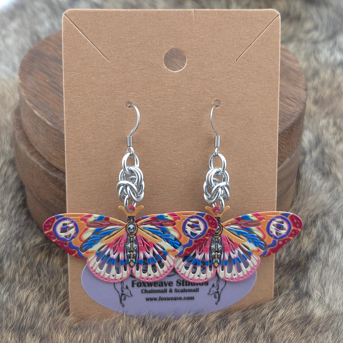 Earrings - Butterflies, Red, Orange, Blue, Pink - Stainless Steel Filigree on Stainless Steel Hooks