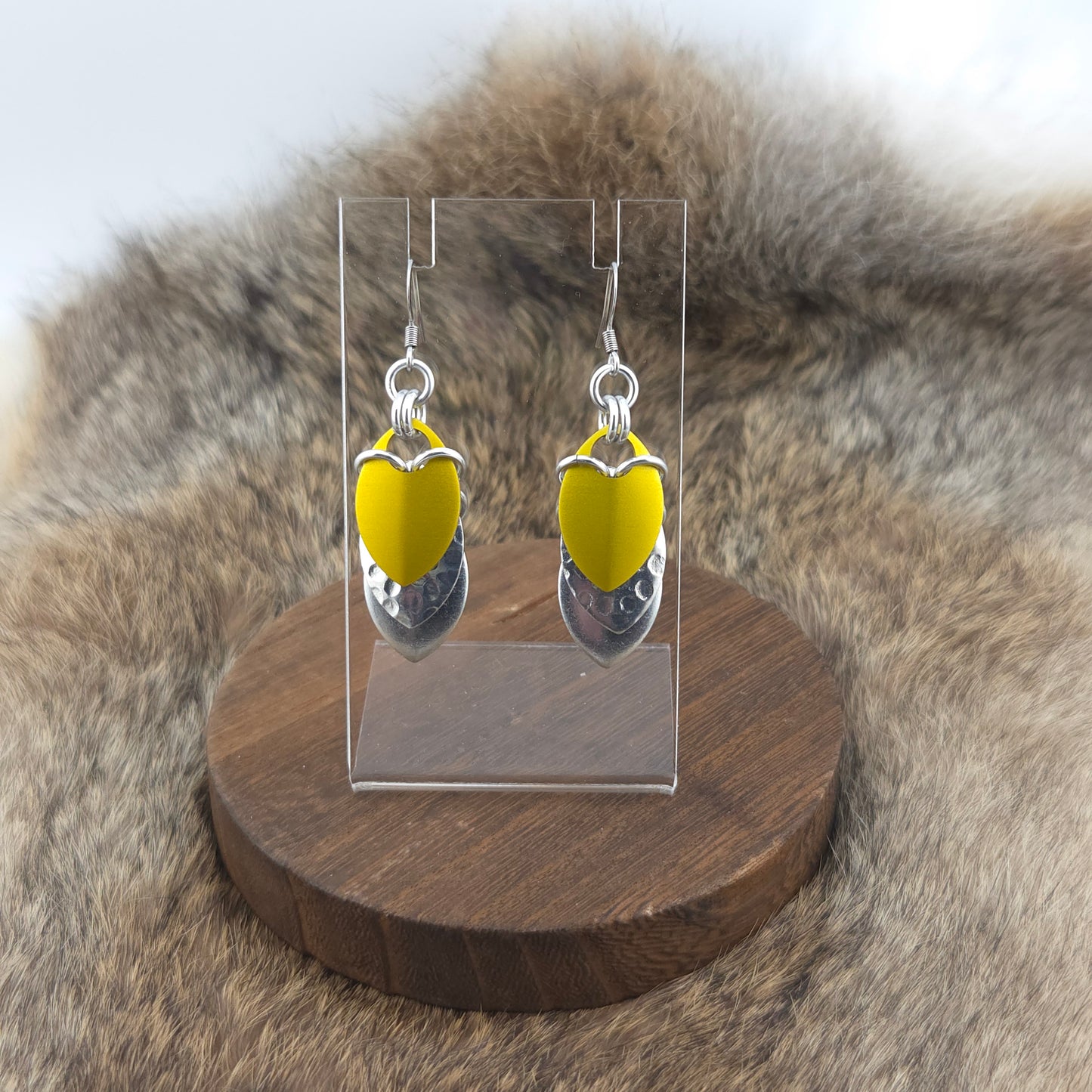 Earrings - Canary, Hammered Silver, Silver - Premium Anodized Aluminum (Hooks)