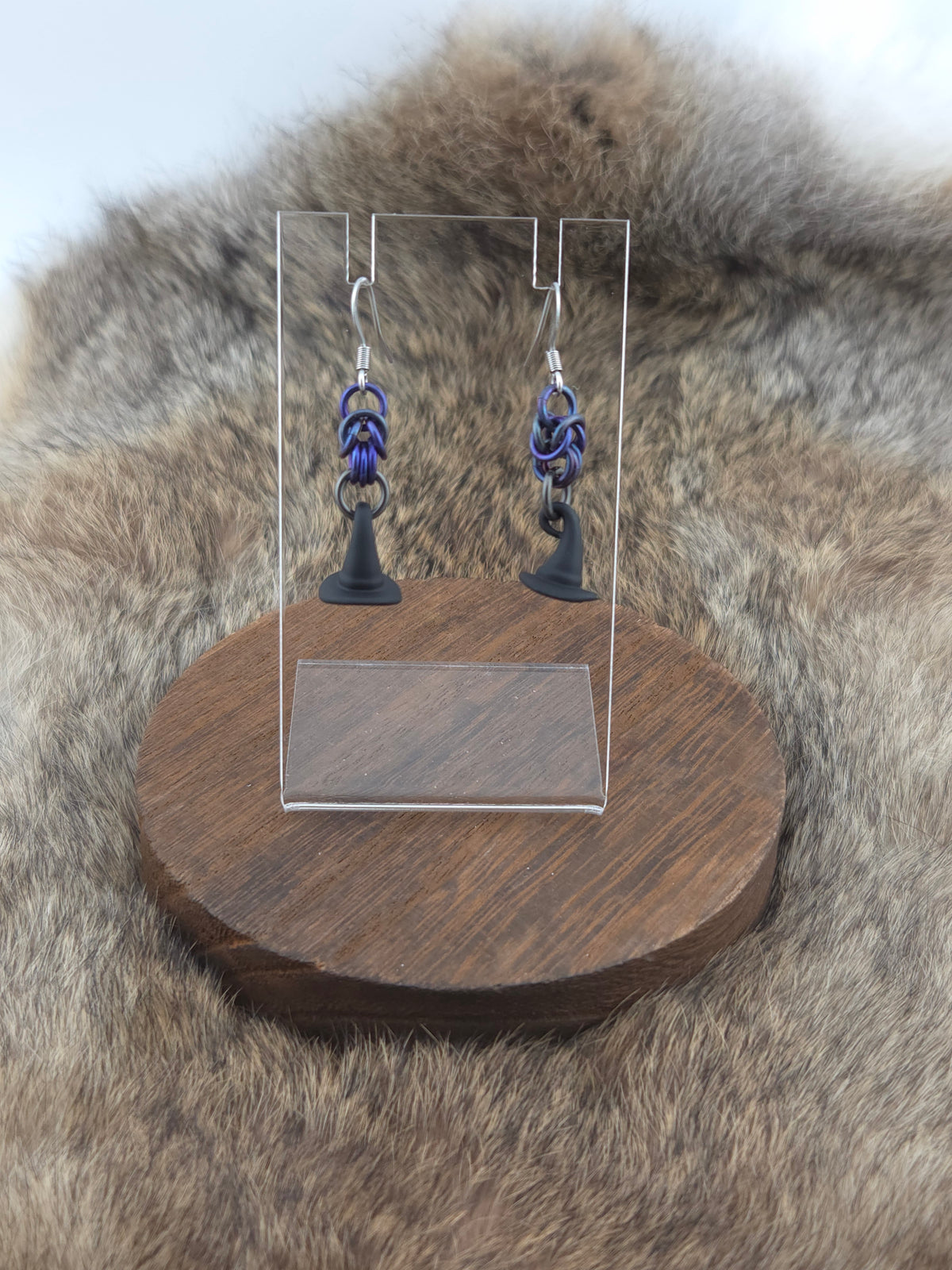 Earrings - Dark Purple Titanium - Witch Hats (Hooks)