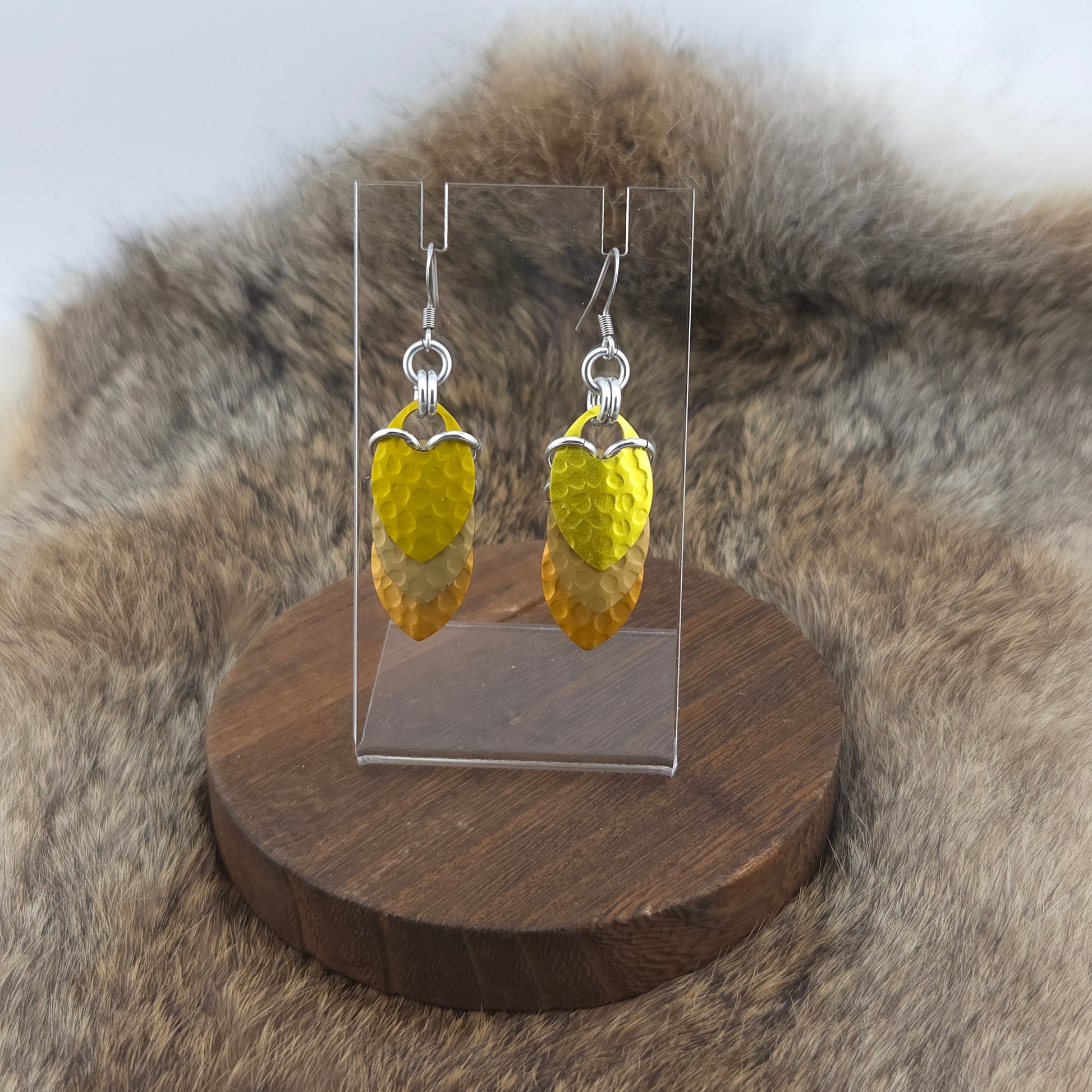 Earrings - Hammered Canary, Hammered Golden, Hammered Marmalade - Premium Anodized Aluminum (Hooks)