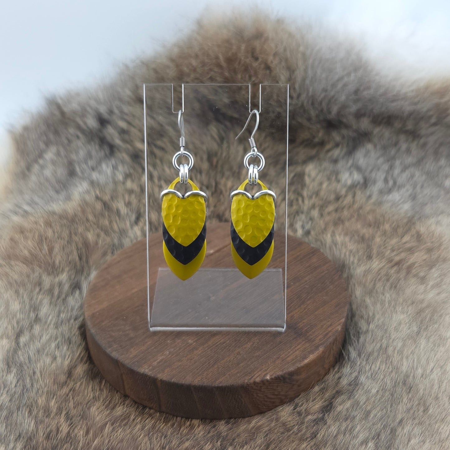 Earrings - Hammered Canary, Hammered Onyx, Canary - Premium Anodized Aluminum (Hooks)