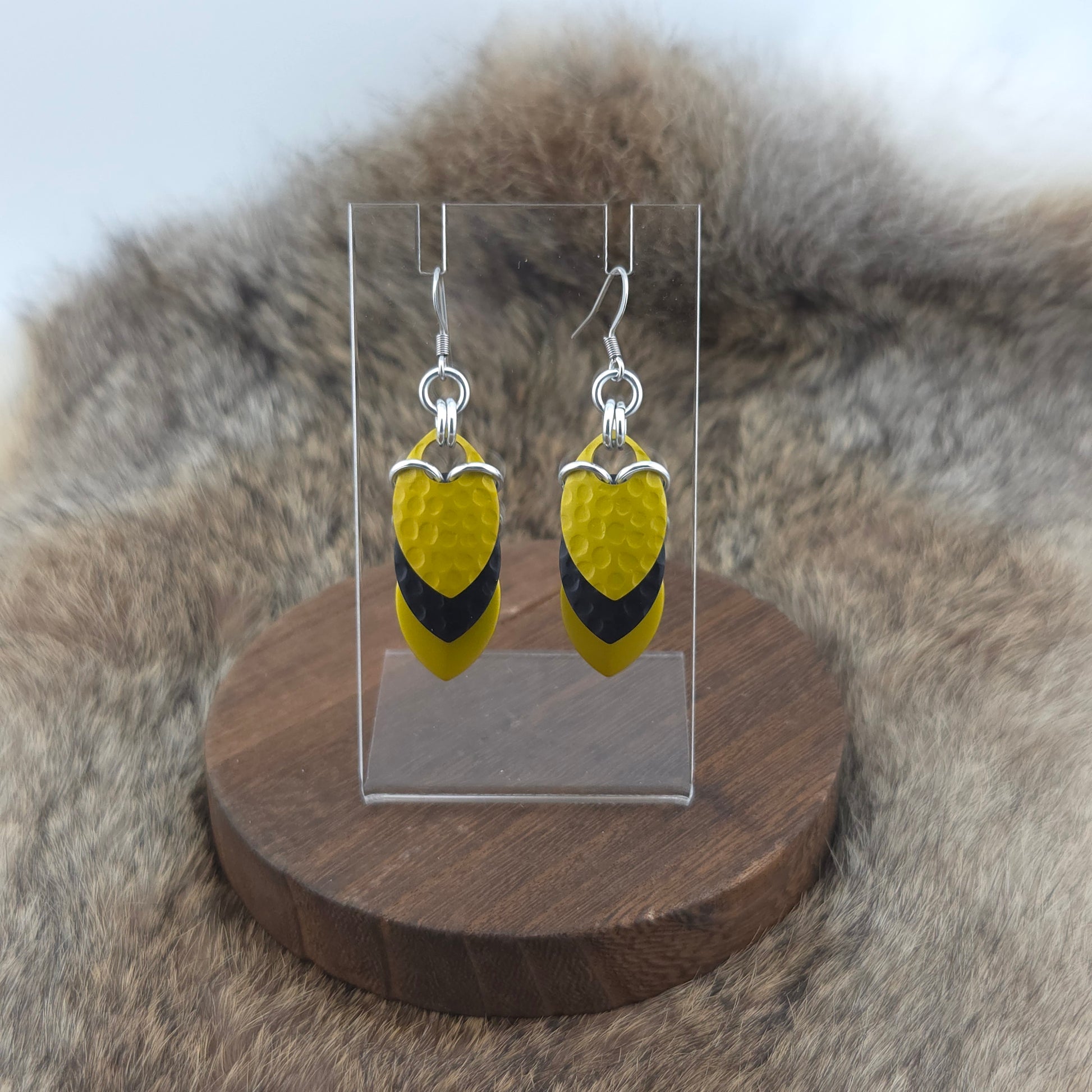 Earrings - Hammered Canary, Hammered Onyx, Canary - Premium Anodized Aluminum (Hooks)