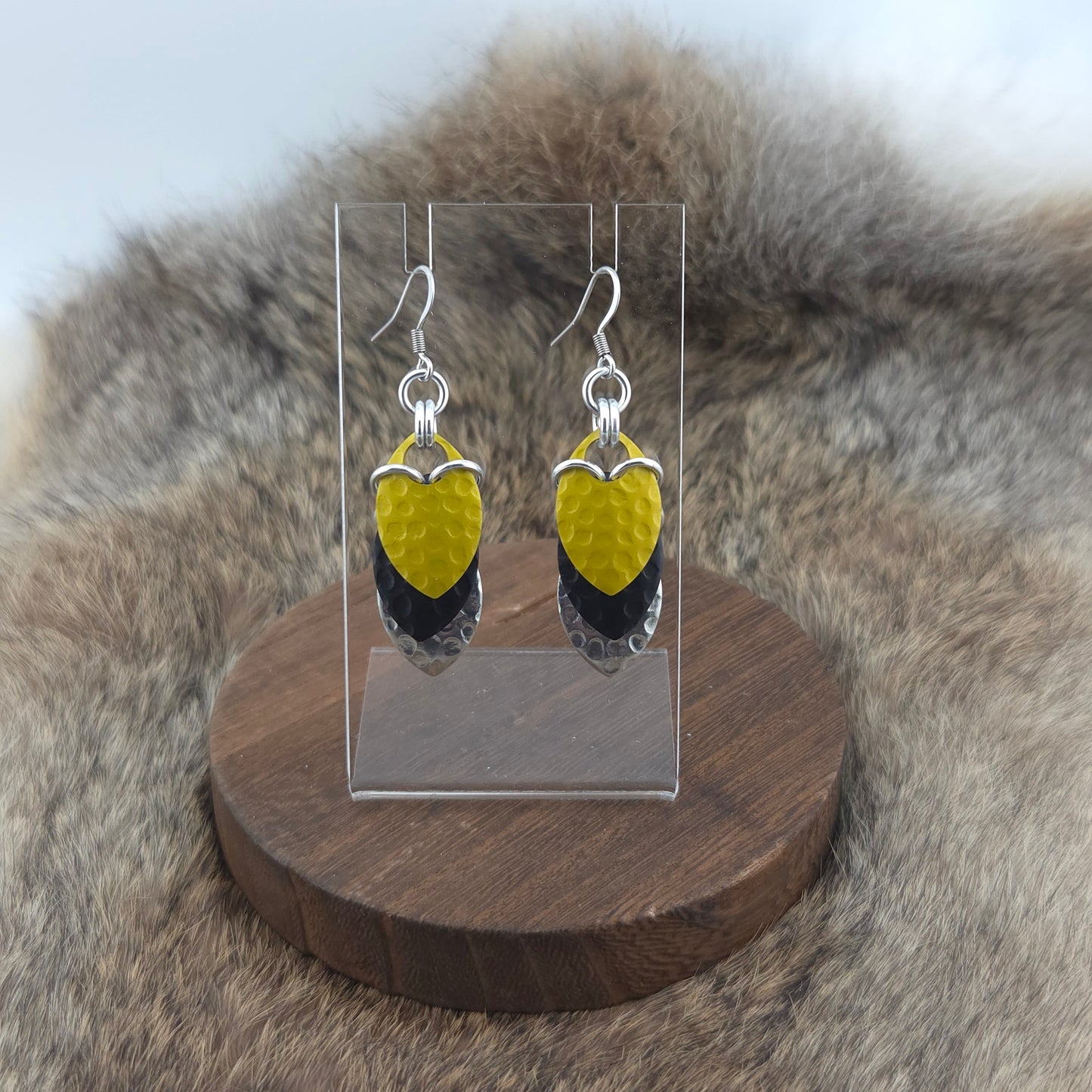 Earrings - Hammered Canary, Hammered Onyx, Hammered Silver - Premium Anodized Aluminum (Hooks)