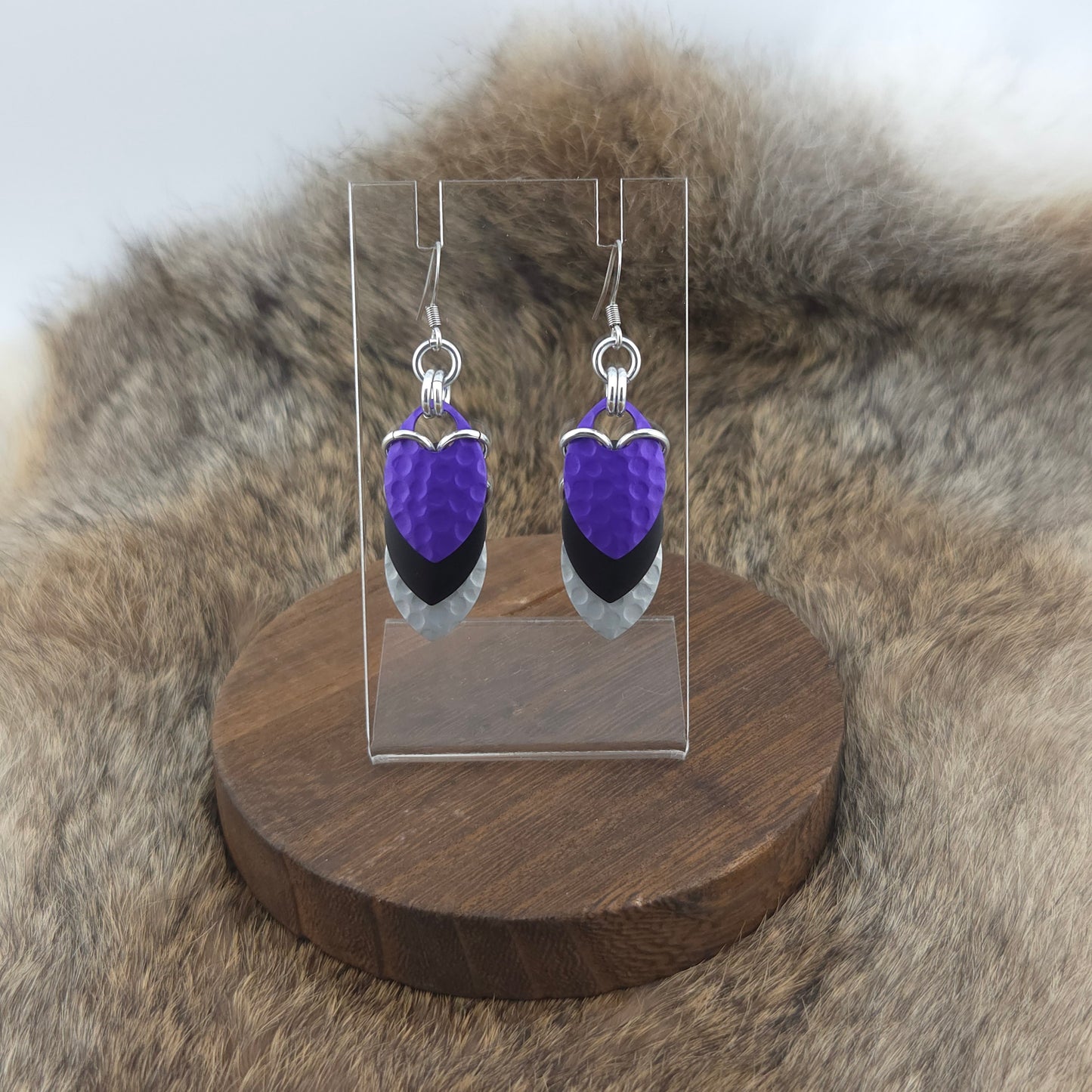 Earrings - Hammered Lilac, Onyx, Hammered Platinum - Premium Anodized Aluminum (Hooks)