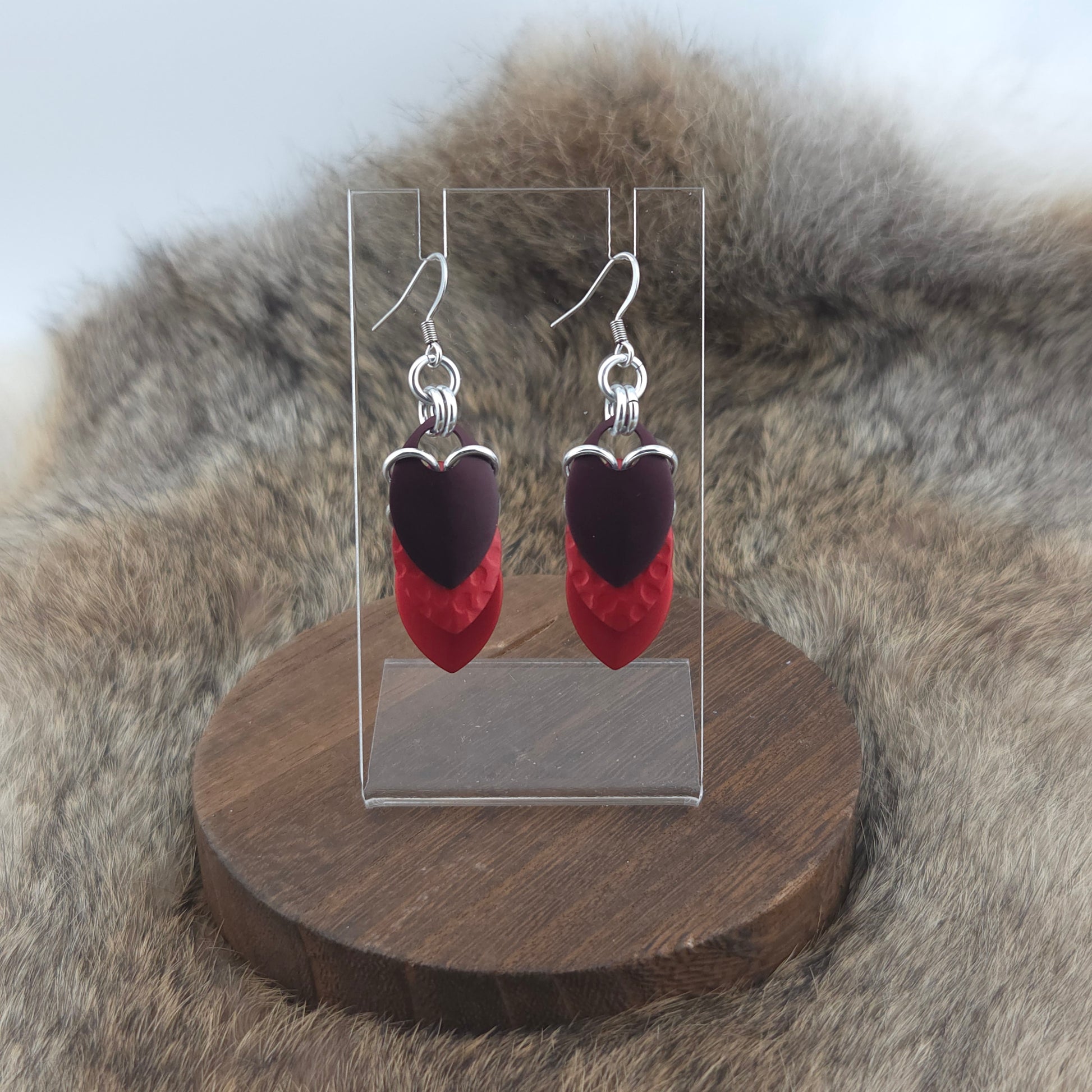 Earrings - Henna, Hammered Candy Apple, Marsala - Premium Anodized Aluminum (Hooks)