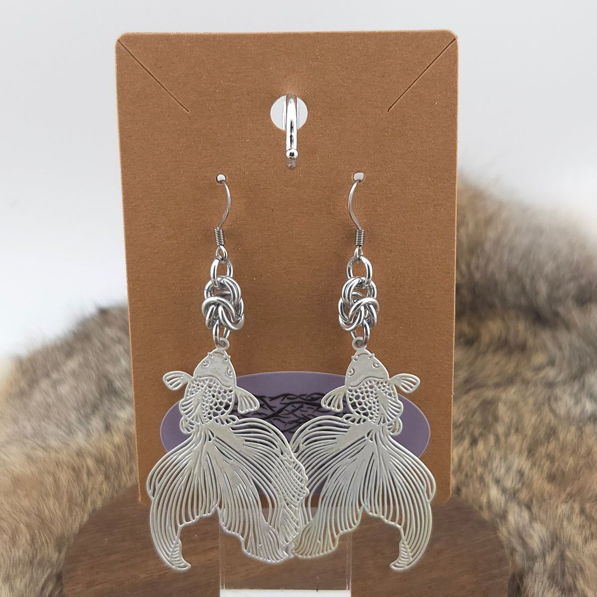 Earrings - Koi Fish, White - Stainless Steel Filigree on Stainless Steel Hooks