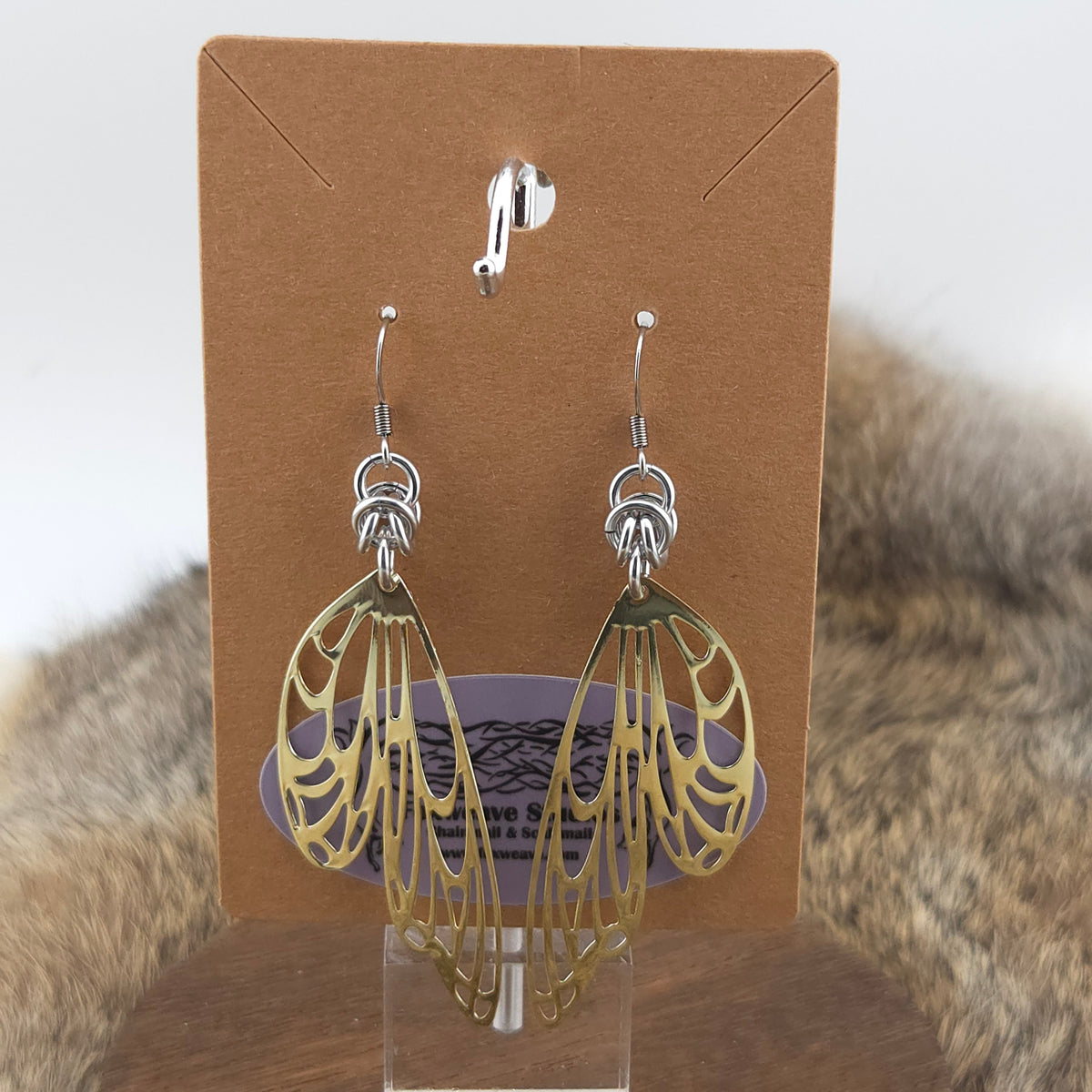 Earrings - Large Metallic Butterfly Wings, Gold - Stainless Steel Filigree on Stainless Steel Hooks