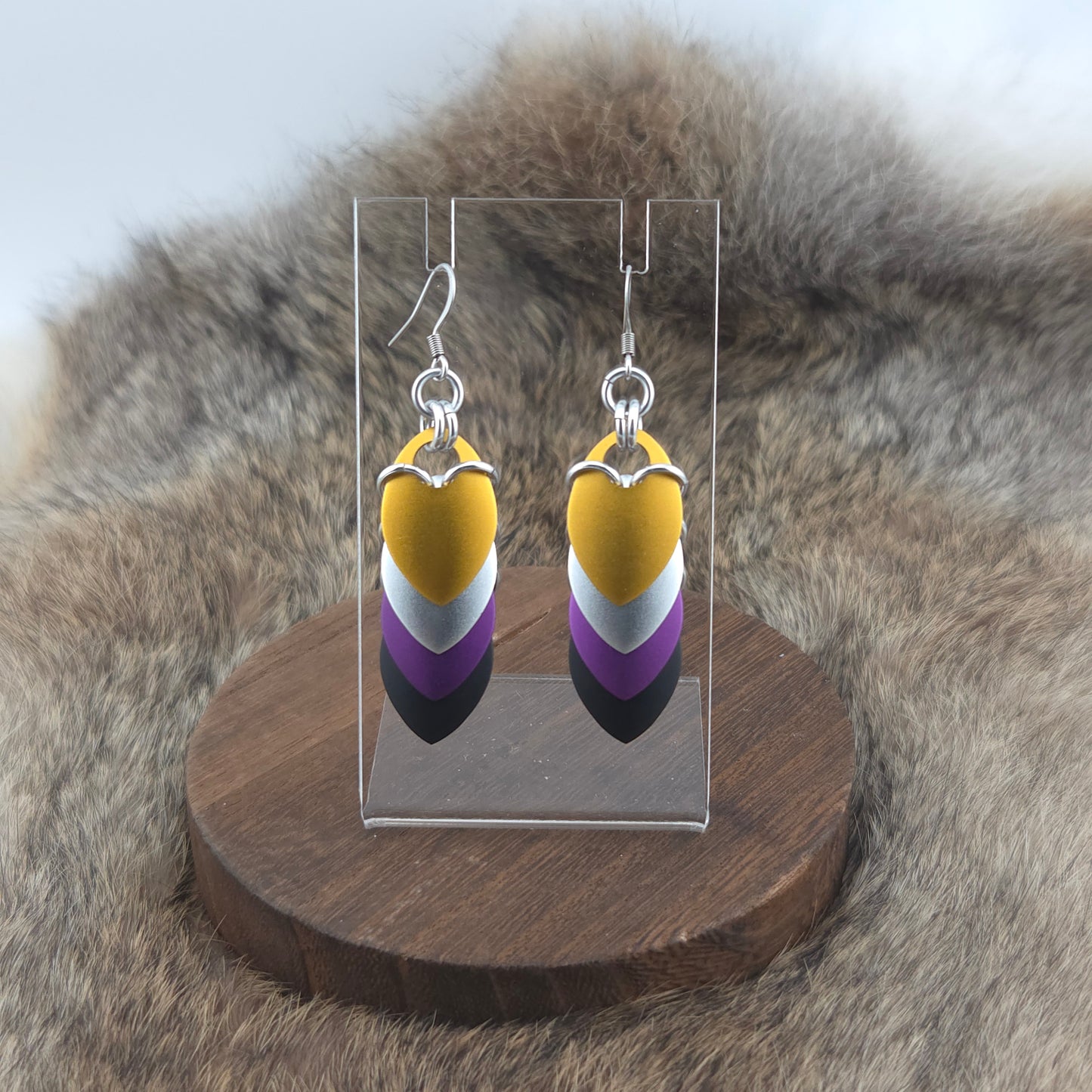 Earrings - Nonbinary Pride - Premium Anodized Aluminum (Hooks)