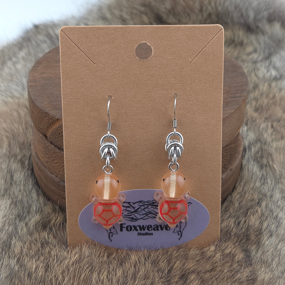 Earrings - Orange Turtles - Acrylic Charm on Stainless Steel Hooks