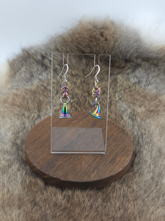 Earrings - Rainbow Titanium and Stainless Steel - Rainbow Witch Hats (Hooks)
