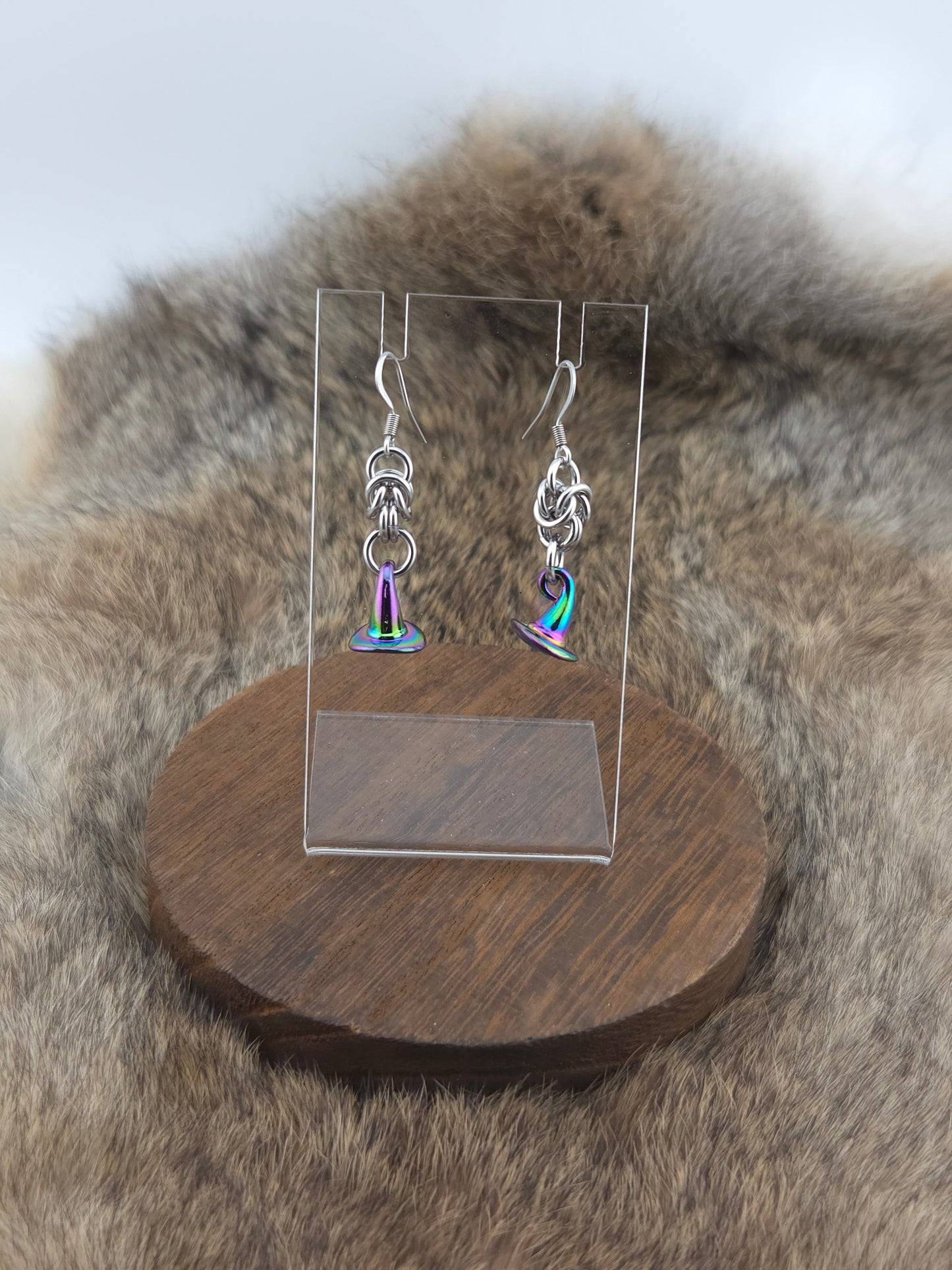 Earrings - Stainless Steel - Rainbow Witch Hats (Hooks)