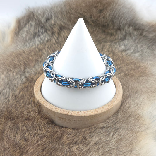 Heavy Byzantine Chainmail Bracelet - Stainless Steel and Blue Titanium