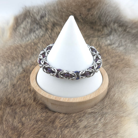 Heavy Byzantine Chainmail Bracelet - Stainless Steel and Dark Purple Titanium