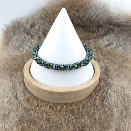 Byzantine Chainmail Bracelet - Dark Lime, Matte Gray, Black Ice - Premium Anodized Aluminum\