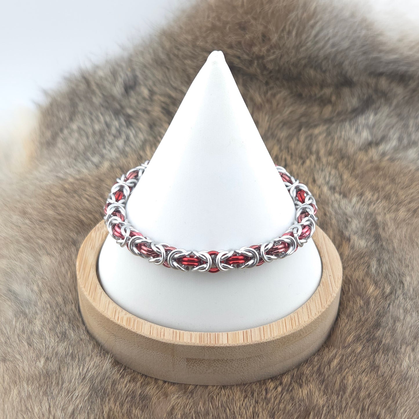 Byzantine Chainmail Bracelet - Silver, Red, Cranberry, Dark Rose - Premium Anodized Aluminum