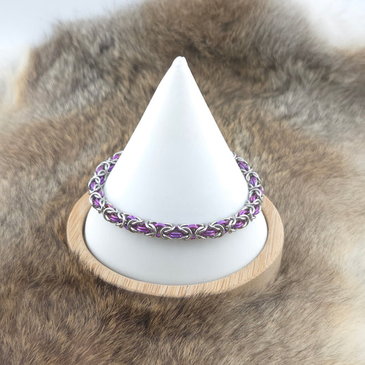 Slender Byzantine Chainmail Bracelet - Stainless Steel and Violet Titanium