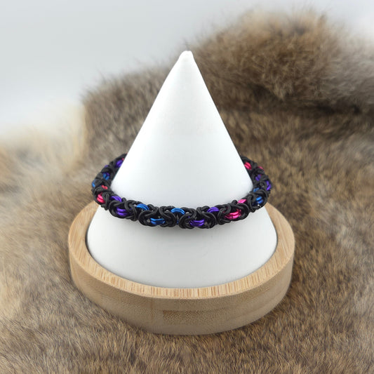 Anodized Aluminum Byzantine Bracelet - Bisexual Pride on Black Foxweave Studios