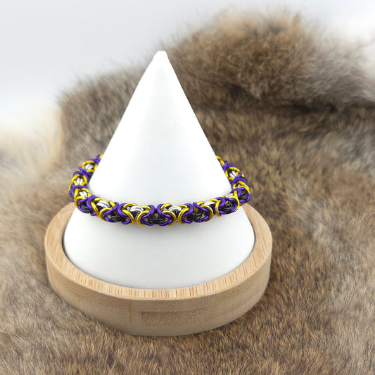 Anodized Aluminum Byzantine Bracelet - Nonbinary Pride on Silver Foxweave Studios